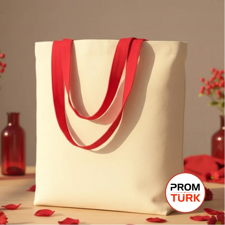 Kırmızı Kulplu Büyük Boy Kanvas Plaj Çantası 48x41x10 cm